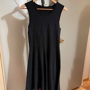 JOHN & JENN Black & Purple Polka Dot Knit Fit & Flar Dress. Size S.